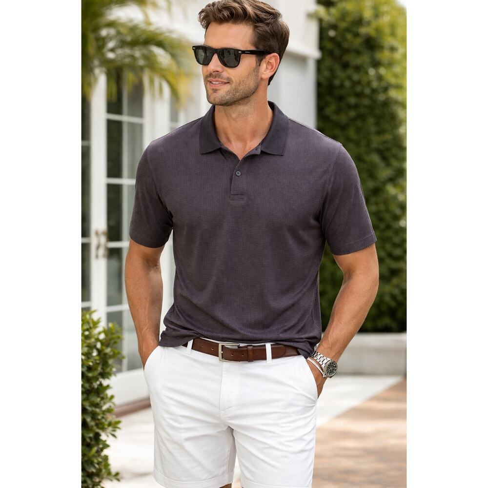 Robert Barakett Cotton Blend Short Sleeve Collared Polo Shirt Purple Men's XL